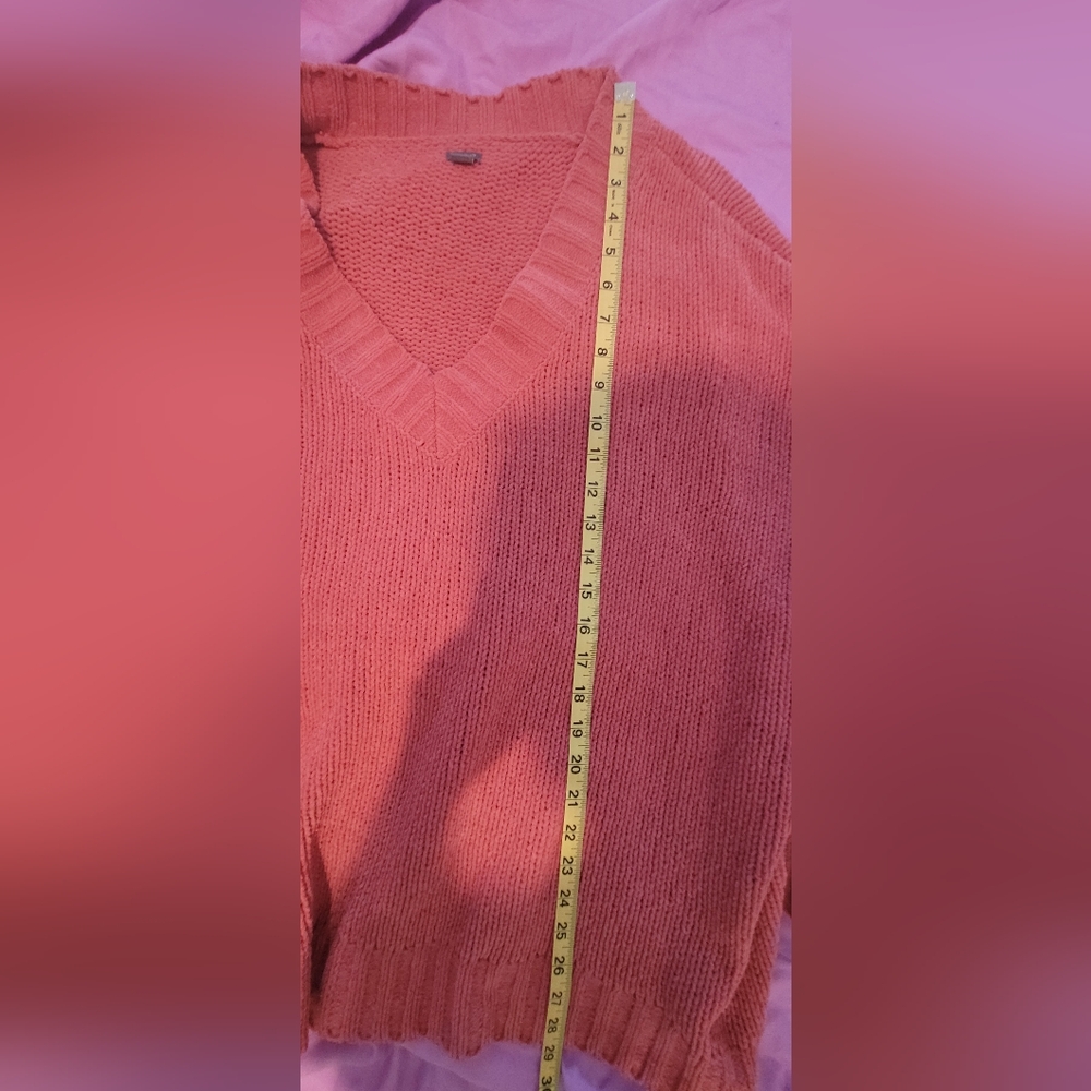Aerie Cozy Pink V-Neck Sweater Relaxed Fit - Picture 5 of 6